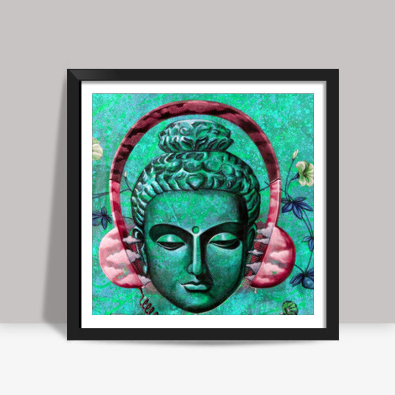 Headphone Buddha Square Art Prints