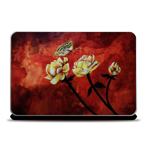 Butterfly and flowers painting Laptop Skins