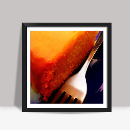 Lemon cake with icing on a colourful plate Square Art Prints