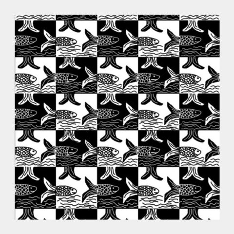 Tribal Black And White Checkered Fish Pattern Square Art Prints PosterGully Specials