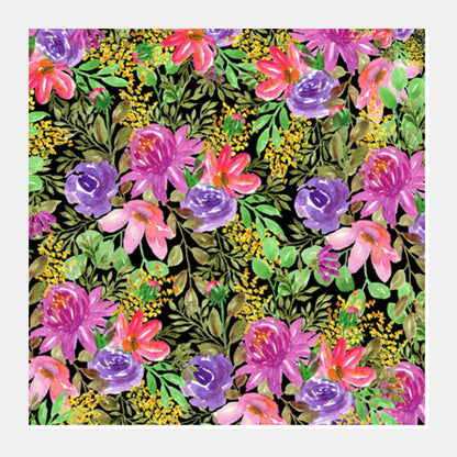 Colorful Chaotic Floral Spring Pattern Nature Background Square Art Prints