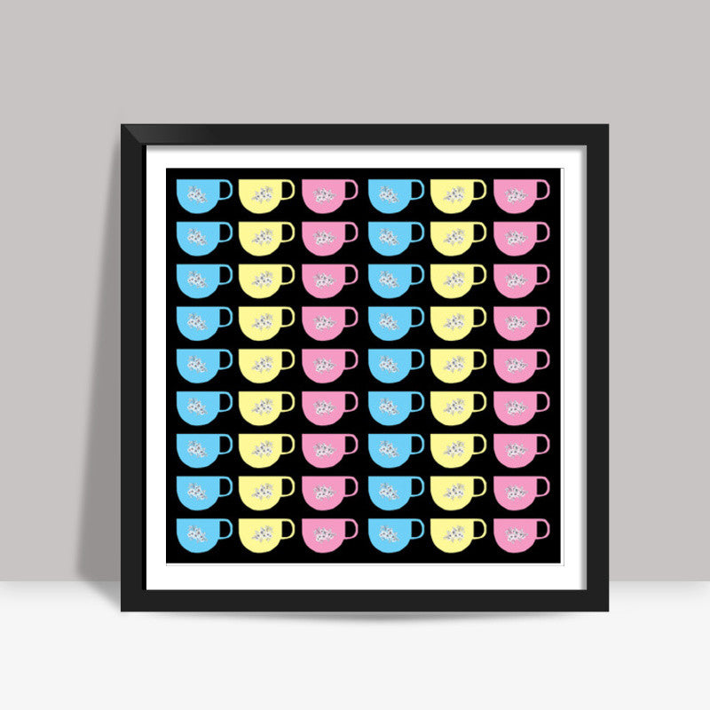 Trendy Cups Silhouette Design Pattern Background Wall Illustration Square Art Prints