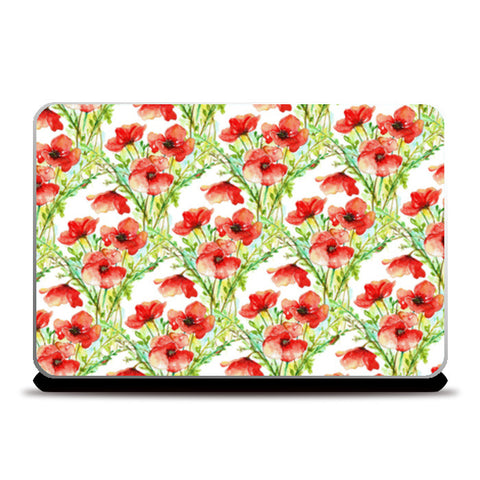 Watercolor Blooming Red Poppies Floral Spring Pattern Laptop Skins
