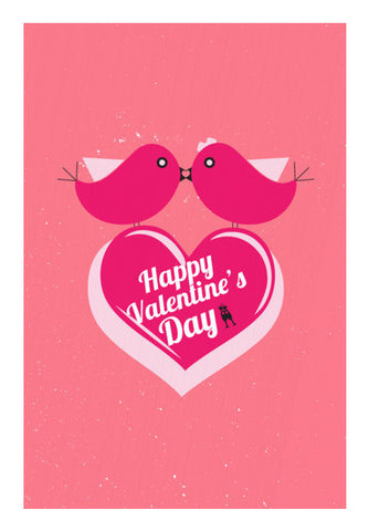 Two Pink Birds Sitting With Pink Heart Art PosterGully Specials