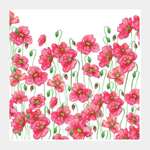 PosterGully Specials, Watercolor Pink Poppy Flowers Garden Painting Floral Background Square Art Prints