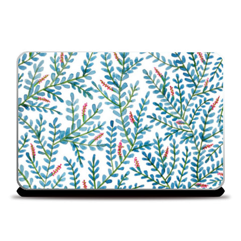 Elegant Floral Flourish Blue White Leaflets Pattern Laptop Skins