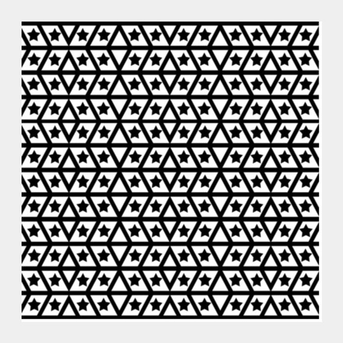 Simple Geometric Star And Lines Monochrome Black White Background Pattern Square Art Prints