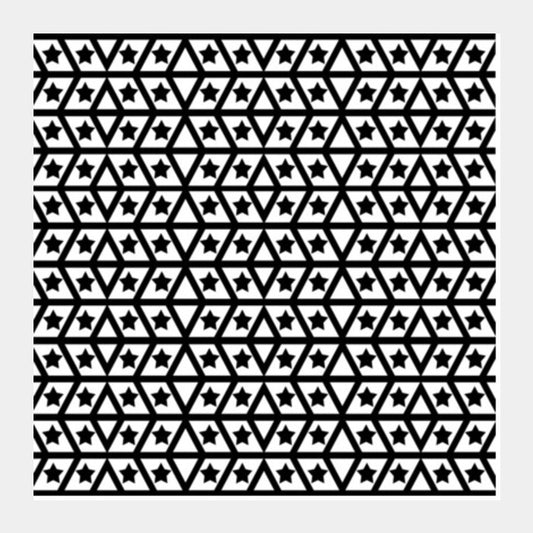 Simple Geometric Star And Lines Monochrome Black White Background Pattern Square Art Prints