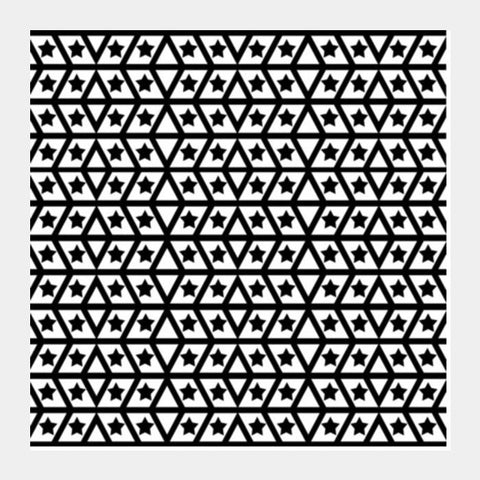 Simple Geometric Star And Lines Monochrome Black White Background Pattern Square Art Prints PosterGully Specials