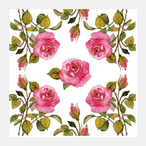 Square Art Prints, Classic Pink Roses Painted Floral Pattern Square Art Prints