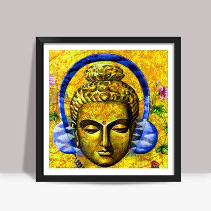 headphone buddha yellow Square Art Prints