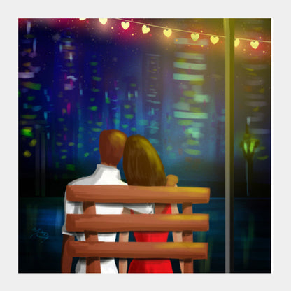 Bench couple Square Art Prints