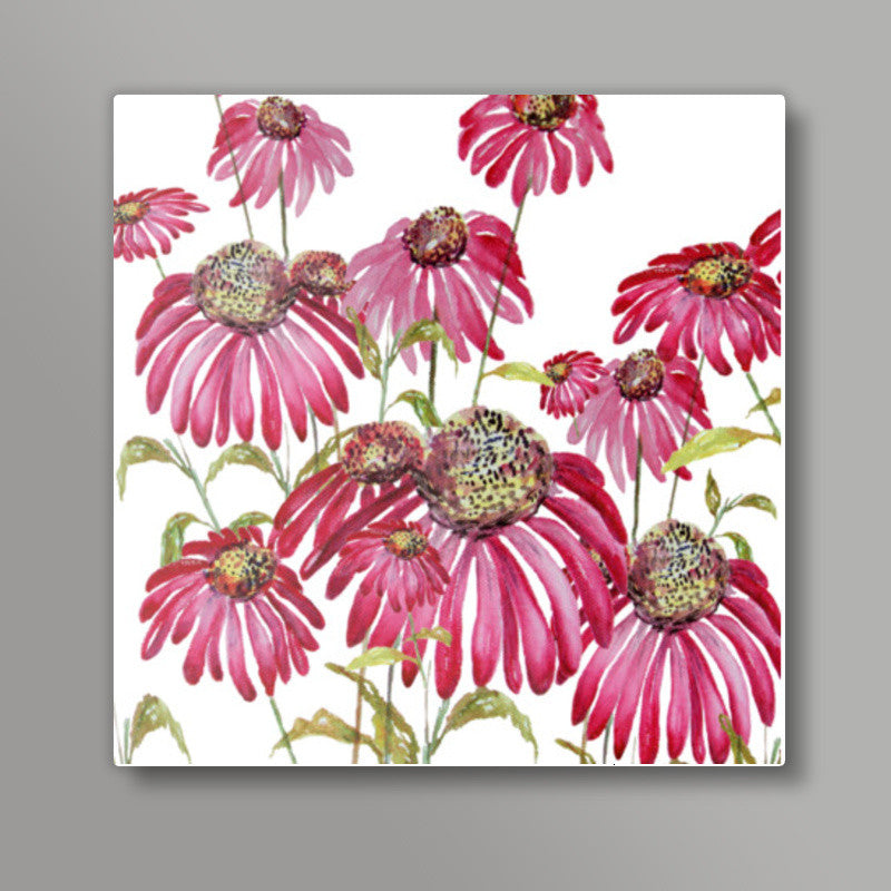 Pretty Pink Painted Flowers Spring Background Floral  Square Art Prints