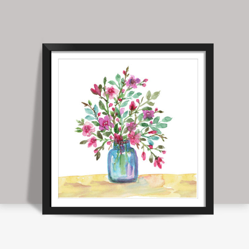 Blue Vase Floral Watercolor Bouquet Painting Summer Botanical Poster Square Art Prints