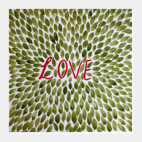 Square Art Prints, Valentines Day Love Typography Green Leaves Square Art Prints