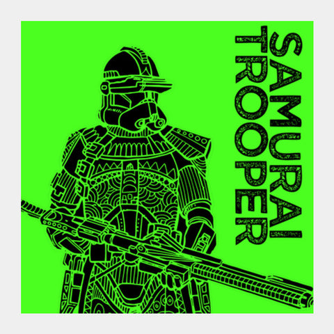 Samurai Trooper : Star Wars Inspired Original Art, Green, Black, Pop Art, Trendy Graphic Art, Bold, Bright, Intricate Square Art Prints