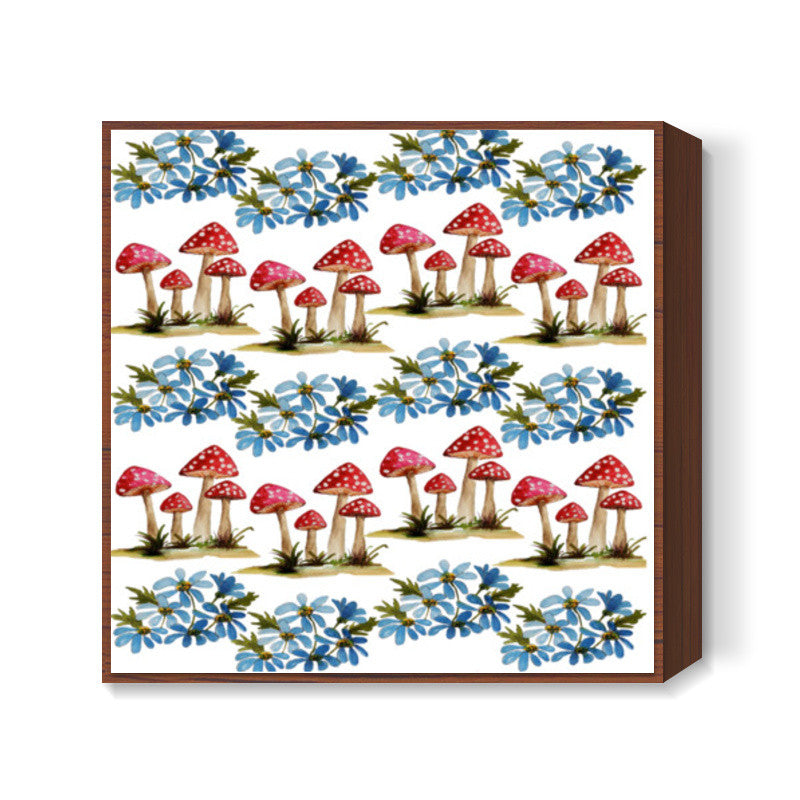 Mushrooms And Flowers Pattern Square Art Prints
