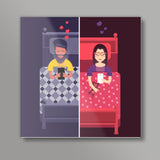 Texting Lovers Square Art Prints