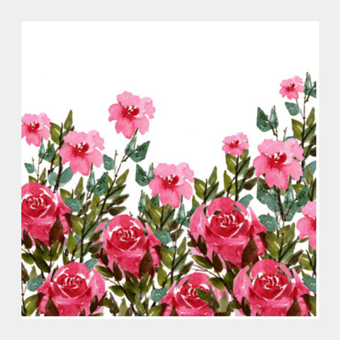 Square Art Prints, Pink Rose Flower Garden Watercolor Spring Floral Design Square Art Prints