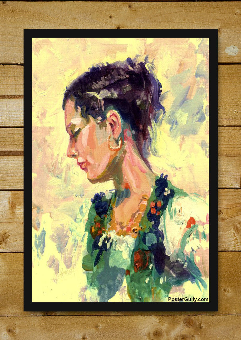 Wall Art, Lady Painting Watercolor Artwork