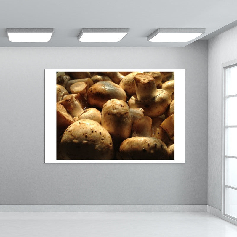 Fresh Button Mushrooms in beautiful winter sunlight Wall Art