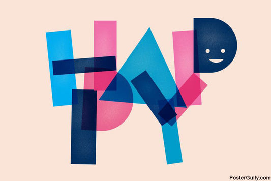 Wall Art, Happy Typography Smiley Artwork, - PosterGully - 1