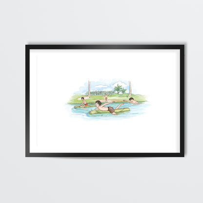 Memories - Swimming with a banyan trunk Wall Art