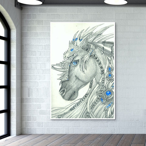 Arabian Horse Watercolor Drawing Wall Art Stretched Canvas Print open   Studio1027