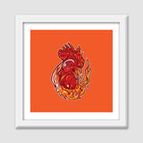 Rooster on fire Premium Square Italian Wooden Frames