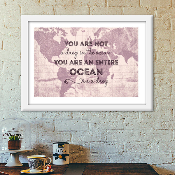 Motivational Quote World Map Premium Italian Wooden Frames