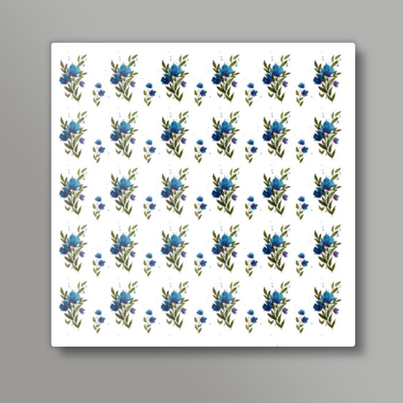 Painted Blue Floral Background Pattern Square Art Prints