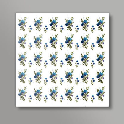 Painted Blue Floral Background Pattern Square Art Prints