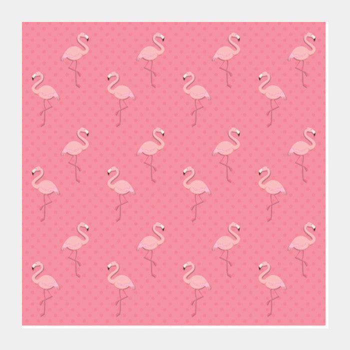 Pink - Dots with Flamingo  Square Art Prints