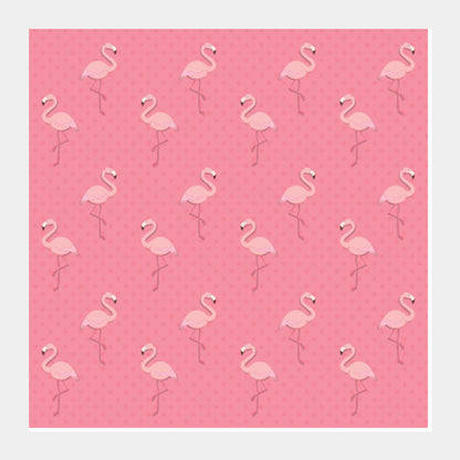 Pink - Dots with Flamingo  Square Art Prints