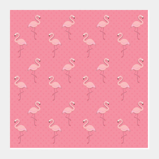 Pink - Dots with Flamingo  Square Art Prints