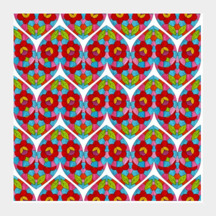 Square Art Prints, Colorful Mosaic Floral Glass Pattern Background Square Art Prints