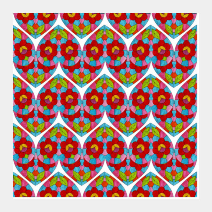 Square Art Prints, Colorful Mosaic Floral Glass Pattern Background Square Art Prints