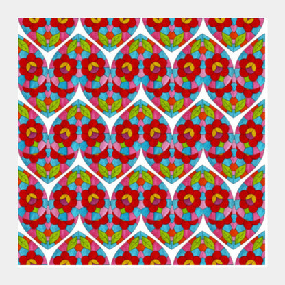 Square Art Prints, Colorful Mosaic Floral Glass Pattern Background Square Art Prints