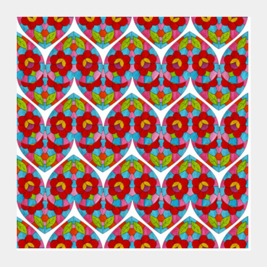 Square Art Prints, Colorful Mosaic Floral Glass Pattern Background Square Art Prints