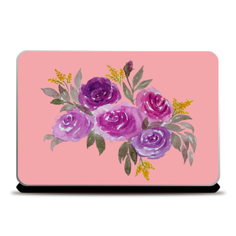 Pretty Watercolor Pink Rose Bouquet Floral Design Laptop Skins