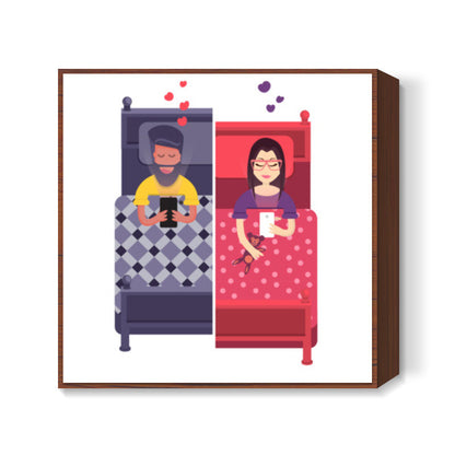 Texting Lovers White Square Art Prints