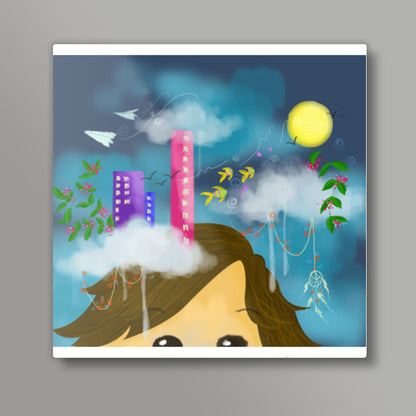 head in the clouds Square Art Prints