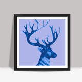 Abstract Deer Blue  Square Art Prints