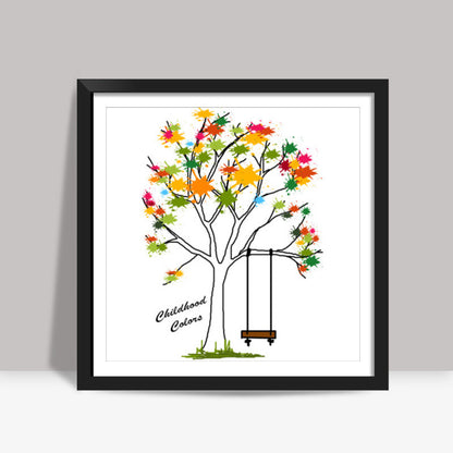 Colorful Tree With Swing Artwork Poster Square Art Prints