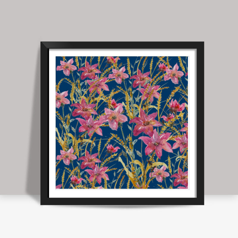 Watercolor Spring Wildflowers Floral  Square Art Prints