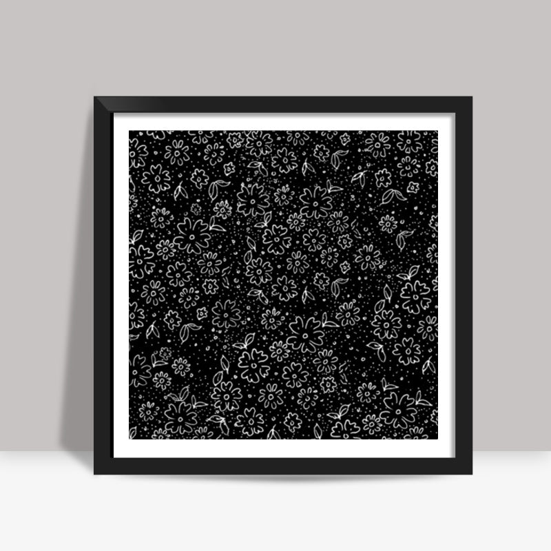 Black and white flowers Square Art Prints