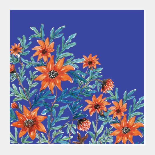 Blooming Flowers Painted Artistic Background Decor Square Art Prints