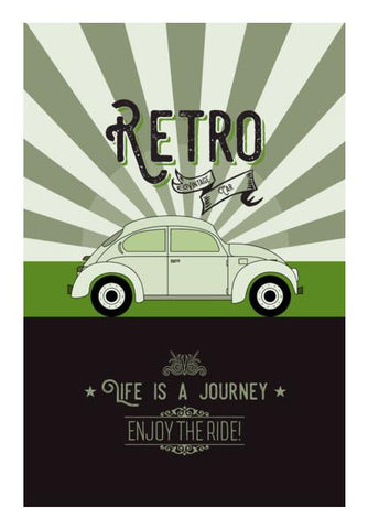 PosterGully Specials, Retro vintage car on green Wall Art