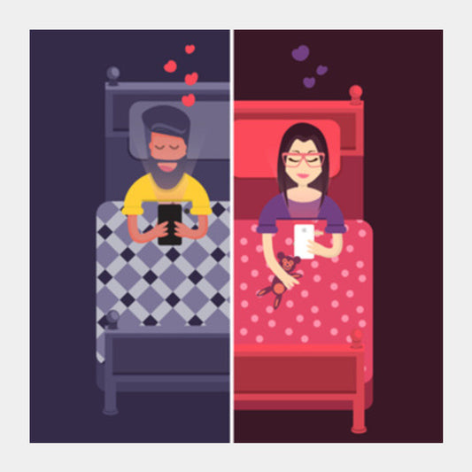 Square Art Prints, Texting Lovers Square Art Prints