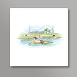 Memories - Swimming with a banyan trunk Square Art Prints